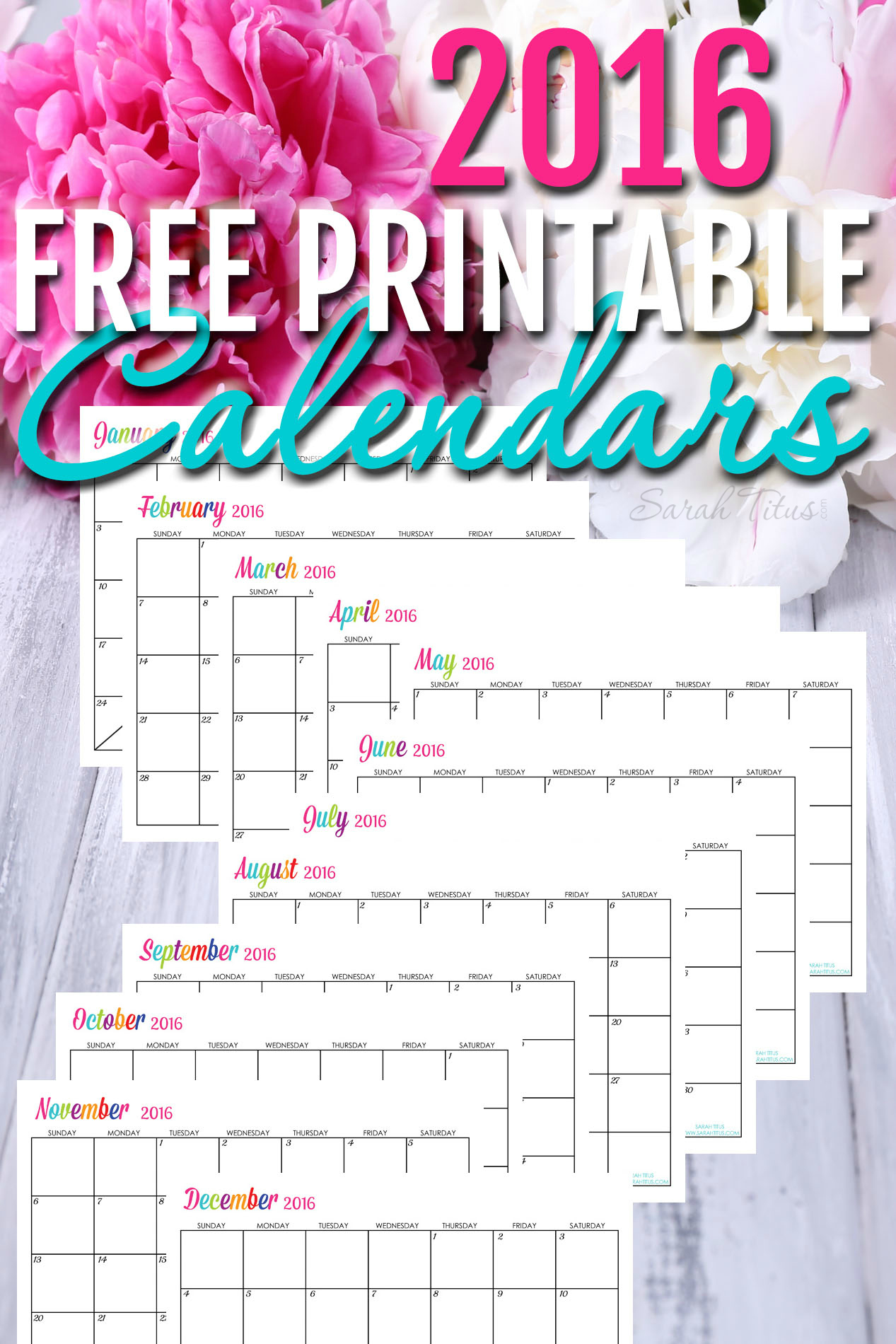 Custom Editable Free Printable 2016 Calendars - Sarah Titus