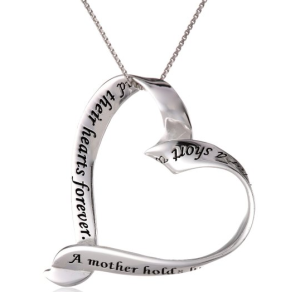  Sterling Silver A Mother Holds Her Child s Hand For A Short While and Their Hearts Forever Ribbon Heart Pendant Necklace 18 Jewelry