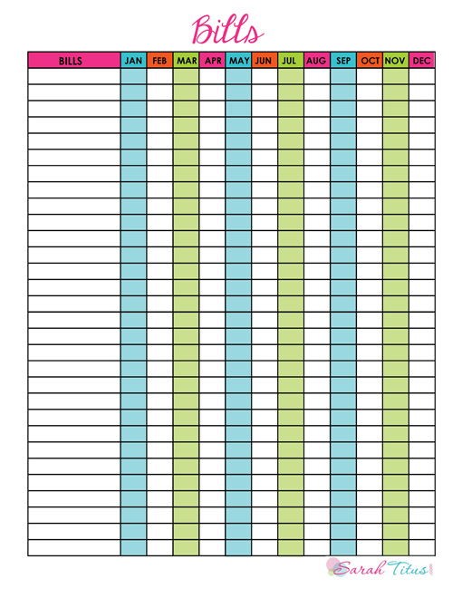 bill payment tracker printable