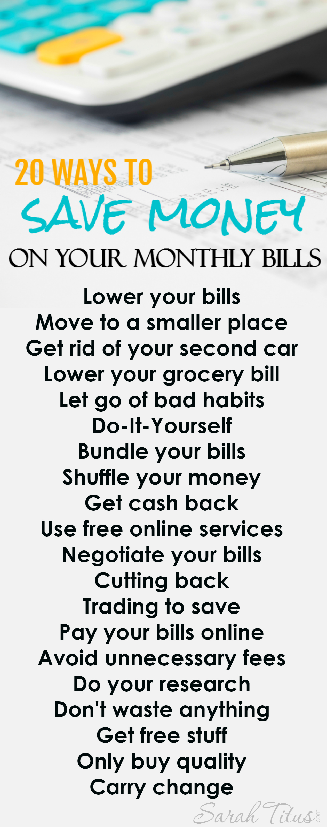 20 Ways to Save Money on Your Monthly Bills - Sarah Titus