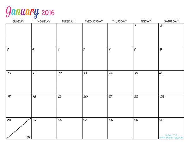 January Custom Editable Free Printable 2016 Calendars