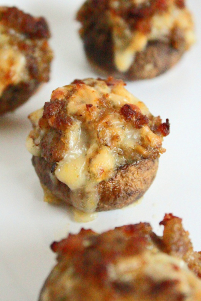 Bite Size Stuffed Mushrooms with Sausage and Arugula