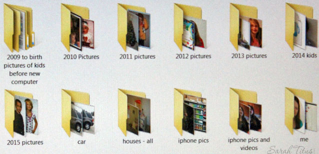 Computer screenshot of yearly folders for kids' images