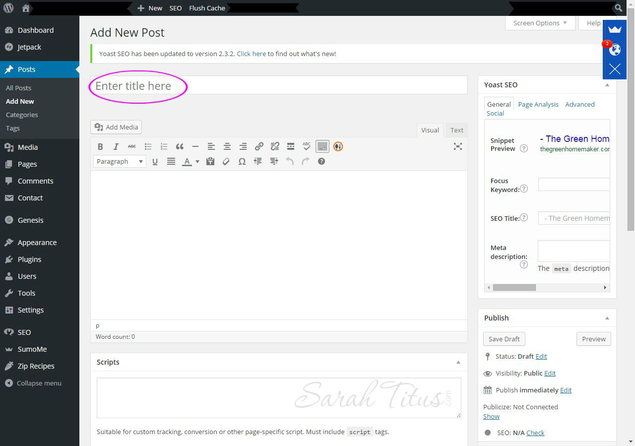 Adding a title in your wordpress dashboard for your new post