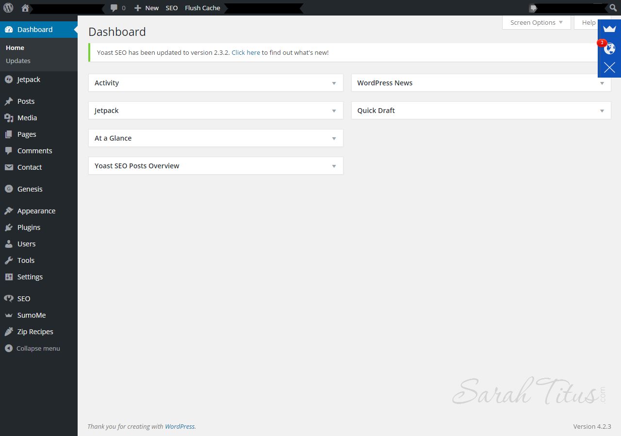 Wordpress dashboard screenshot