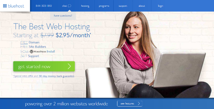 Bluehost website hosting page to start hosting your mom blog