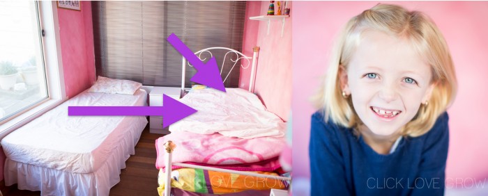 How to Take Your Own Family Photos With The Camera You Already Own - Little girl and pink bedroom showing natural lighting