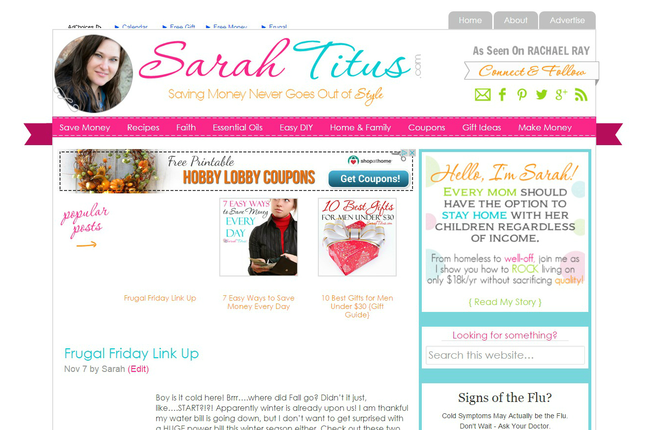 Sarah Titus blog screenshot