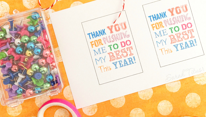Teacher appreciation free printable with scissors and colorful pushpins