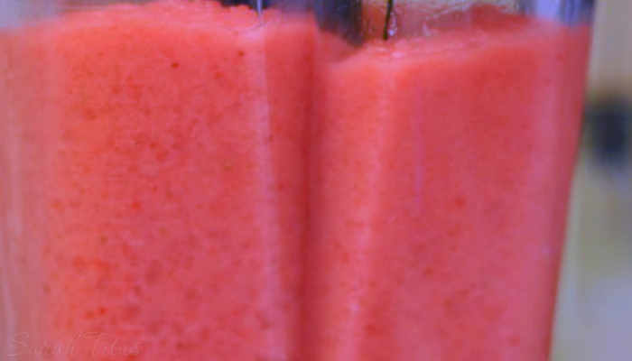 Blender full of Strawberry Citrus Slushy being made