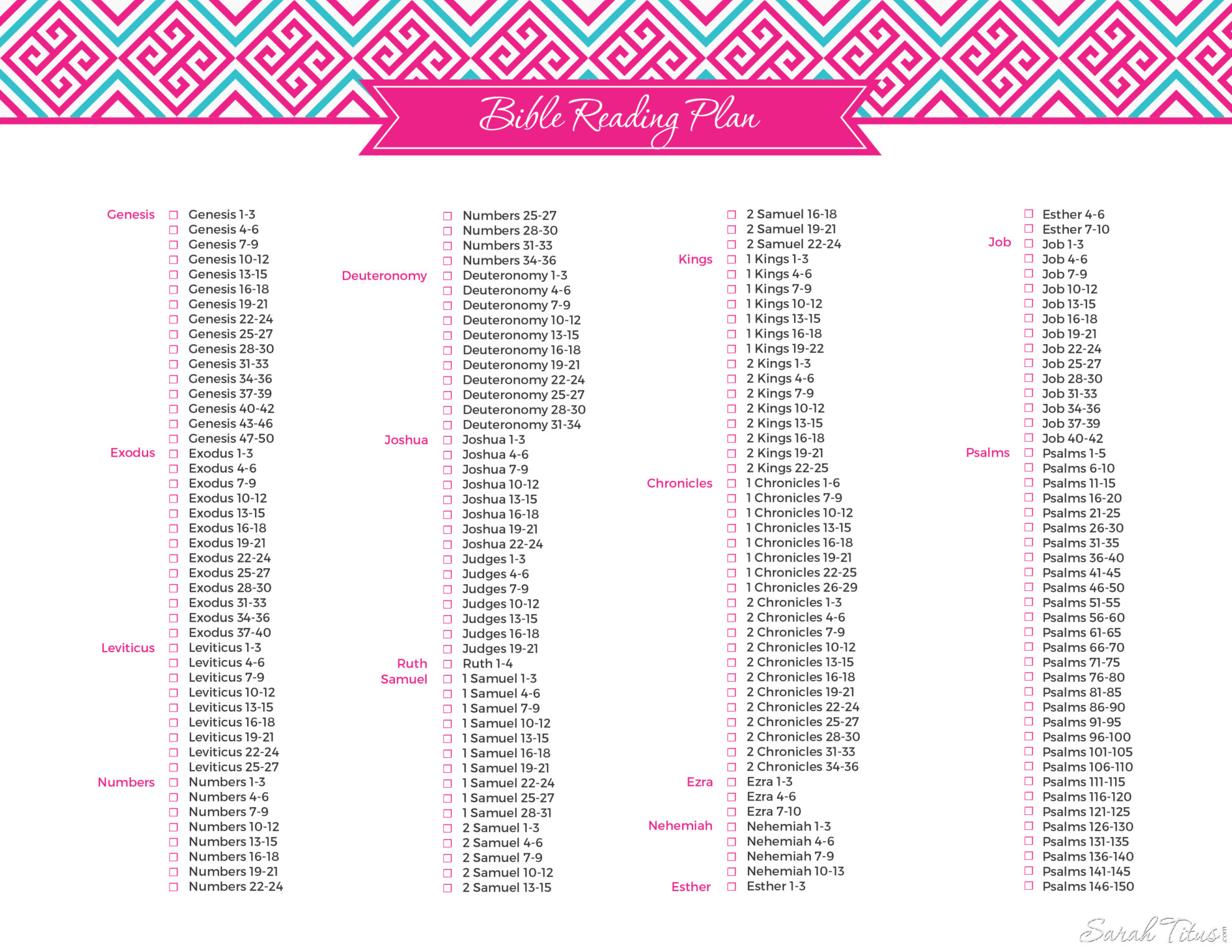 Bible Reading Plan printable sheet