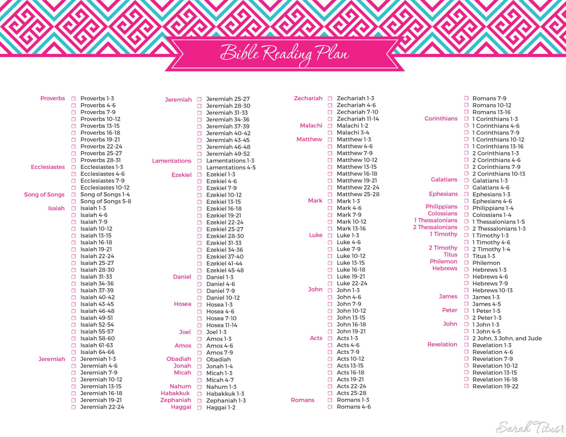 Bible Reading Plan printable sheet