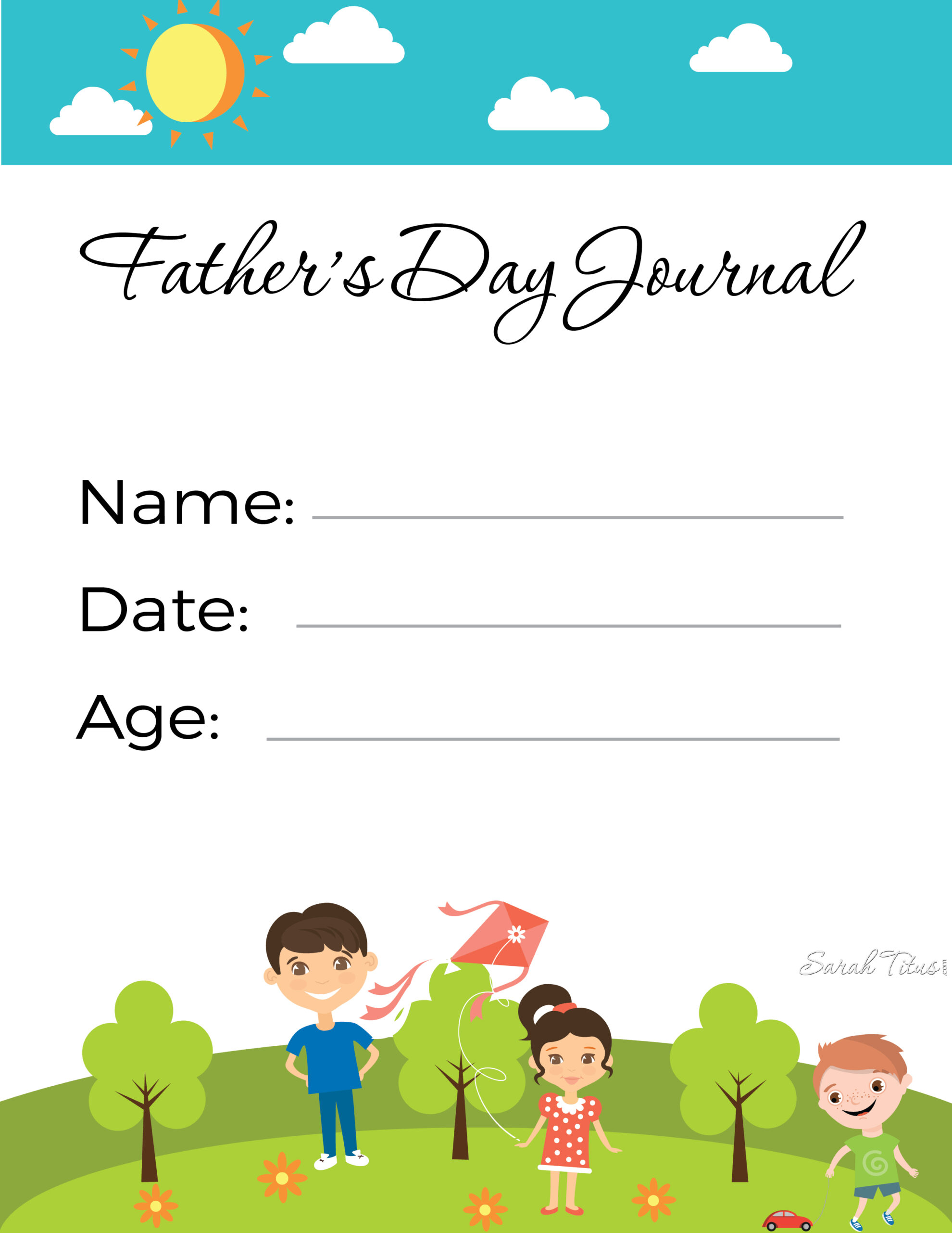 Colorful Father's Day Journal printable page with name, date and age