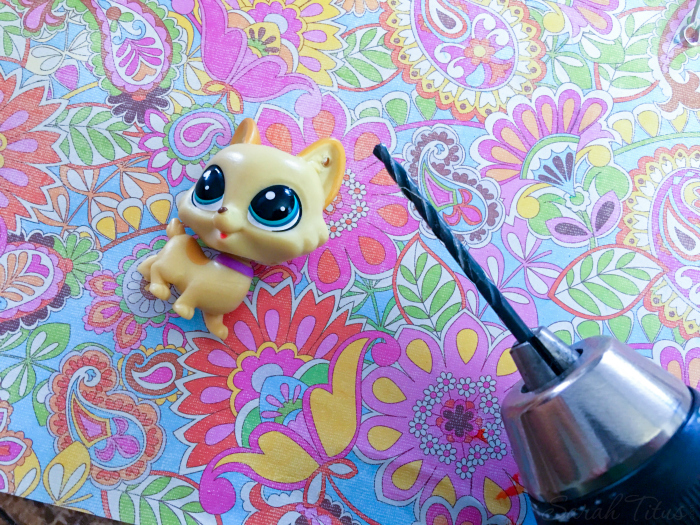 Drilling hole for the hook in Littlest Pet Shop's ear