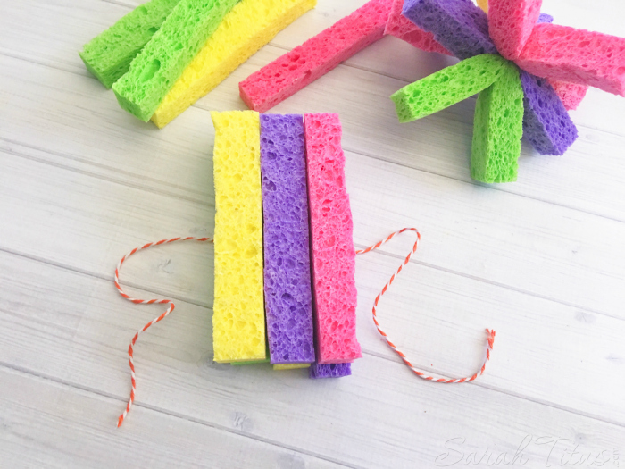 Tying strips of sponges together to make sponge bombs