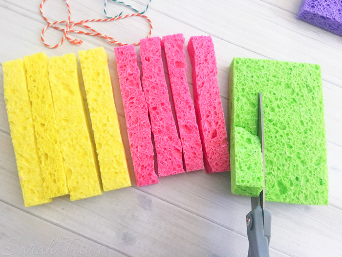 Cutting sponges for sponge bombs in to long strips