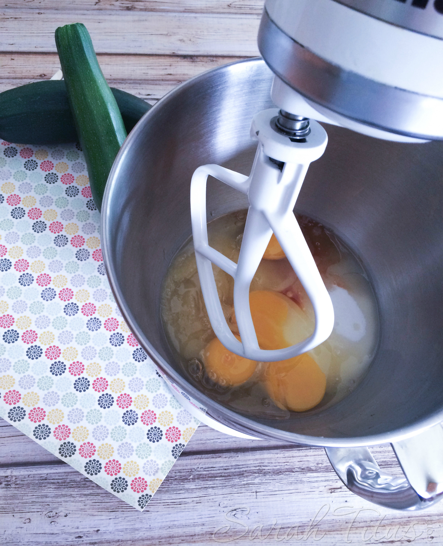 Mixing together the wet ingredients for the Zucchini Bread 