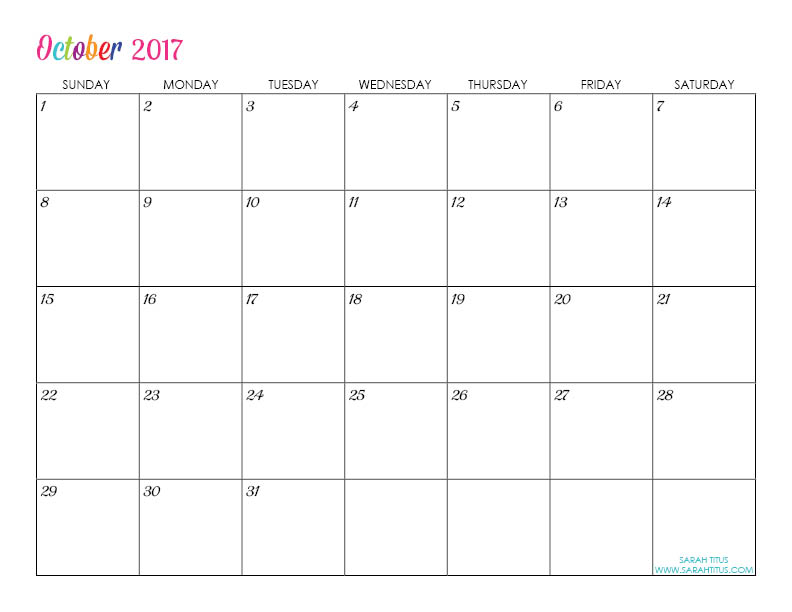 October Custom Editable Free Printable 2017 Calendar