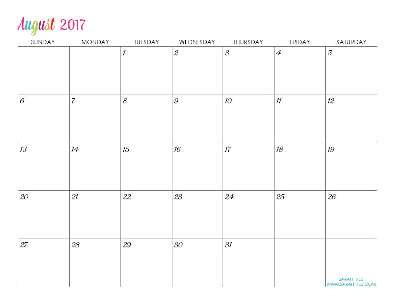 calendar august 2017