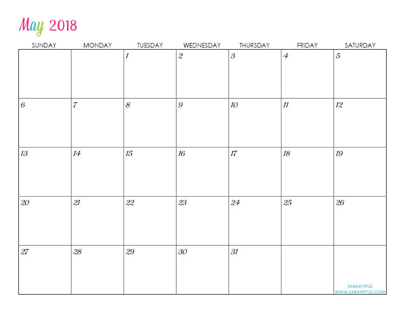custom editable free printable 2018 calendars sarah titus free may calendar