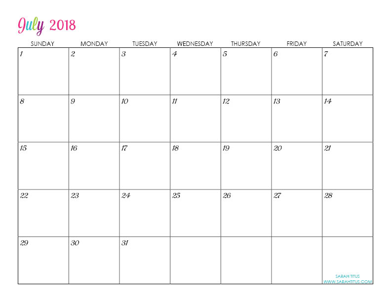custom editable free printable 2018 calendars sarah titus calendars for july