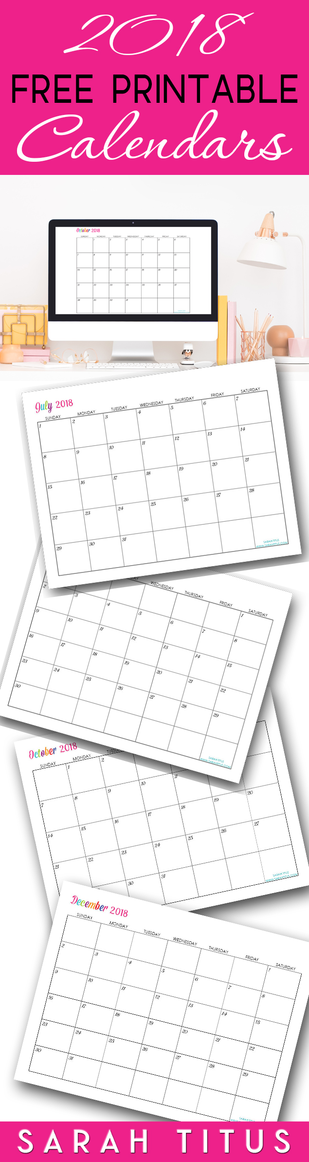 Custom Editable Free Printable 2018 Calendars Sarah Titus