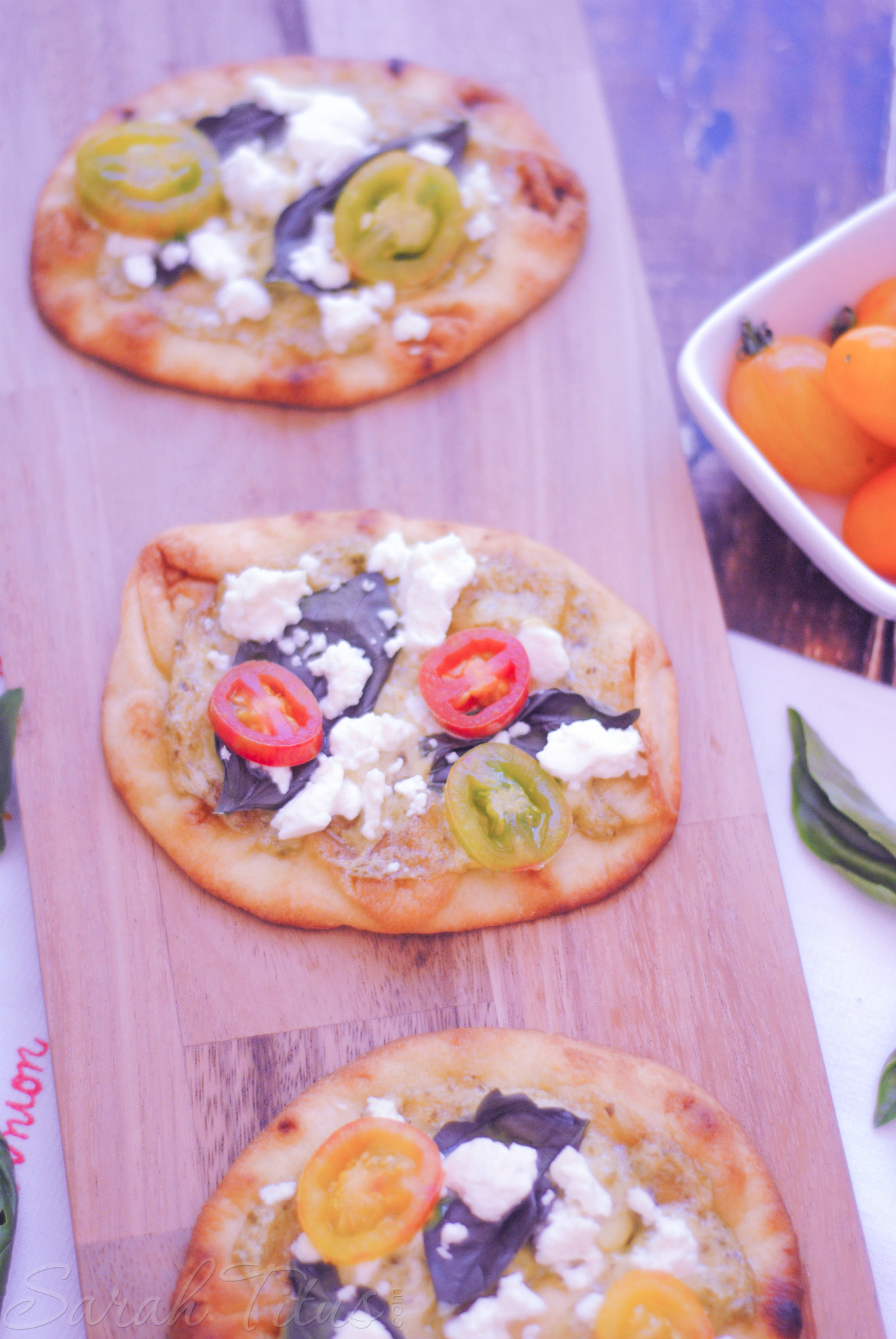The beautifully baked finished Mini Naan Pizzas