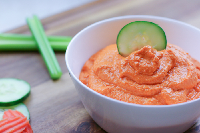 Hummus is a great snack and the flavors you can add are almost endless, but I particularly like the flavor of Roasted Red Pepper Hummus. Get the recipe here!
