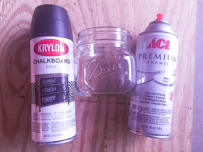 Chalkboard Painted Jar supplies of chalkboard paint, primer and a mason jar