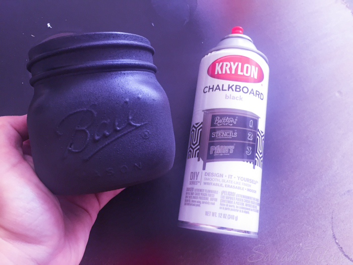 Chalkboard Painted Jar drying 