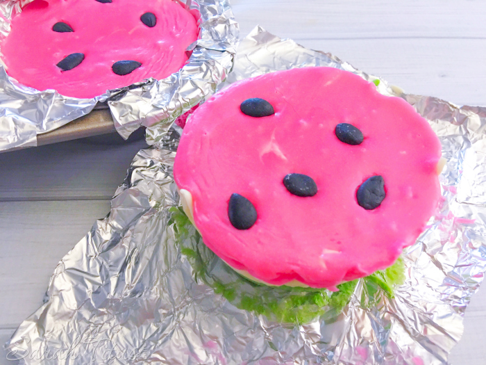 Finished Watermelon Fudge after it's peeled out of foil and muffin tin