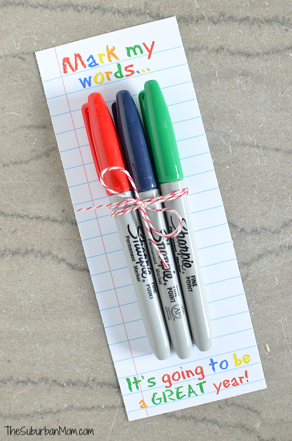 I love writing with all the different colored Sharpies. In our home, I hide them or my daughter gets into them...she loves to write with them too (have I created a monster?) This teacher appreciation gift is so cute, and around school time, you can usually snag Sharpies for 50¢!!! Clever, cheap, easy...done!