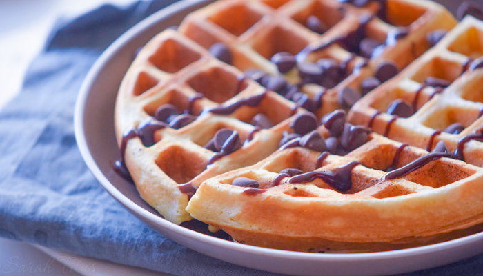 Luscious waffles smothered in chocolate