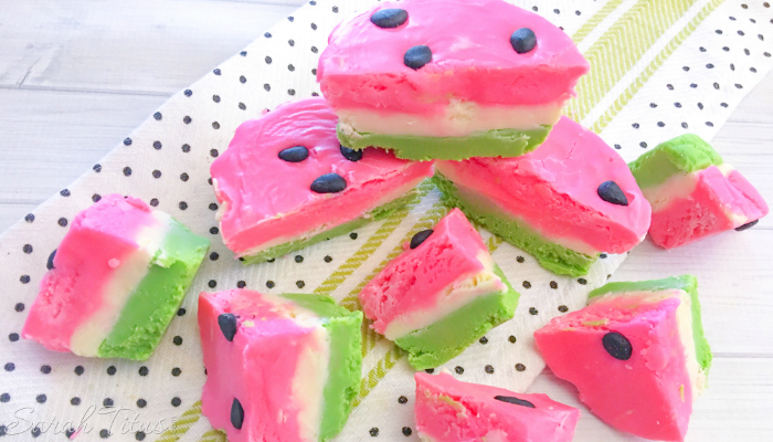 A fun project to make with your kids...this Watermelon Fudge looks like watermelon, but tastes like chocolate. Oh yeah babeeee! 