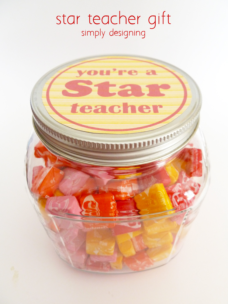 Who doesn't like Starburst candies?! So, this teacher appreciation gift is perfect. It's super simple to make...just grab a jar, some Starburst candies, and print the free tags on the post! That's it!