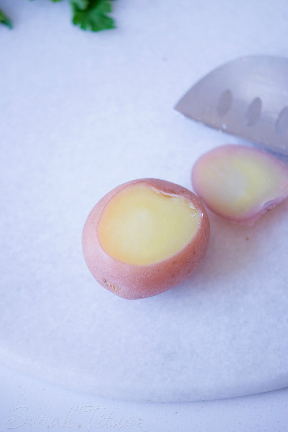 Letting red potatoes cool on counter after cooking