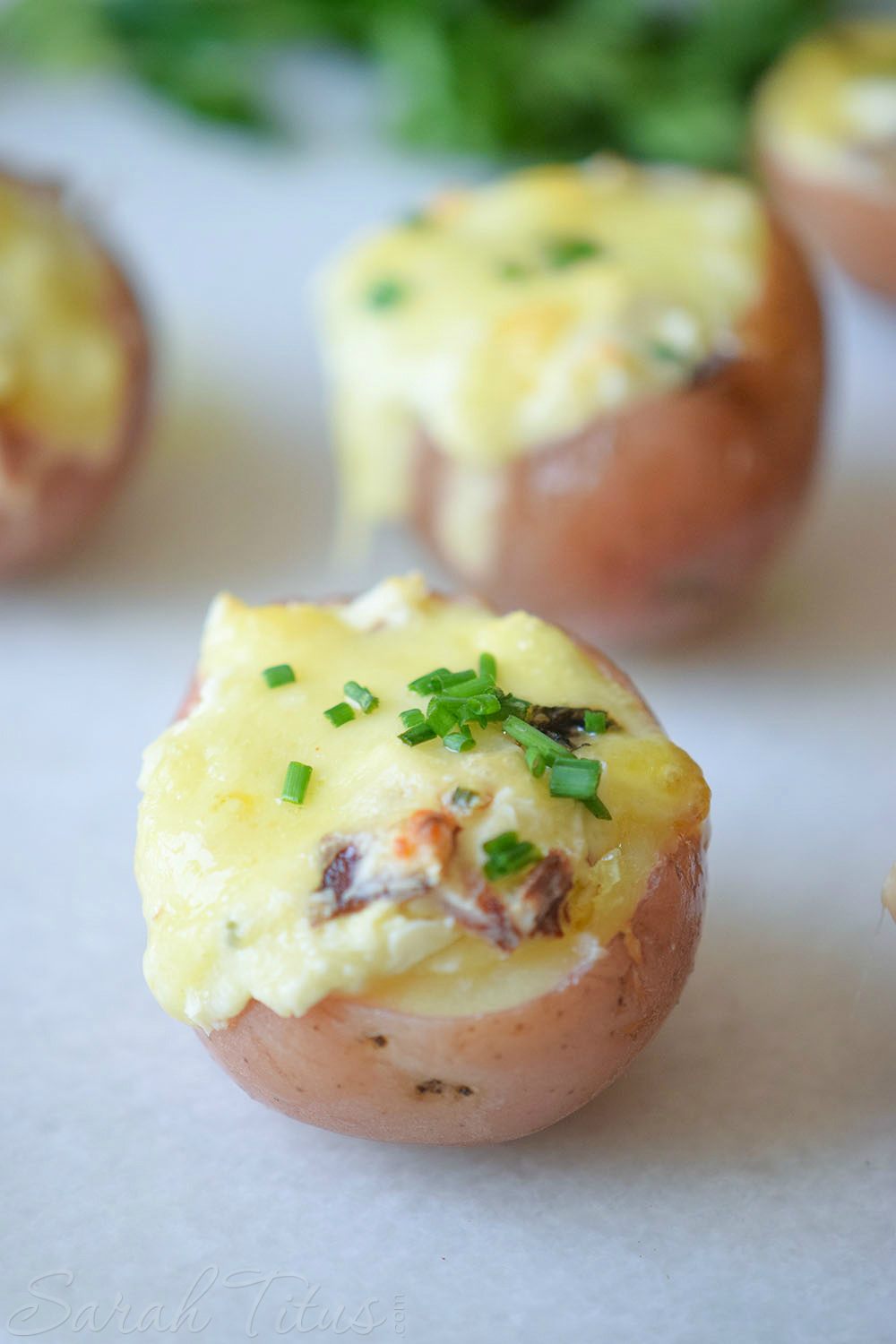Aren't these itty bitty mini stuffed potato bites super adorable?! They are screaming with flavor and perfect for your next get-together!