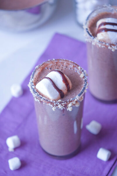 Bring the campfire inside with this yummy S'mores hot cocoa. All the yumminess of a s'more but without all the mess!
