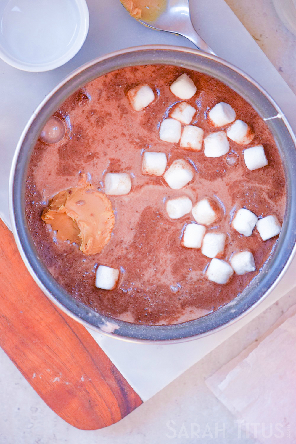 When the weather outside is frightful- come inside and defrost with this super tasty, super rich thickest peanut butter hot chocolate around.