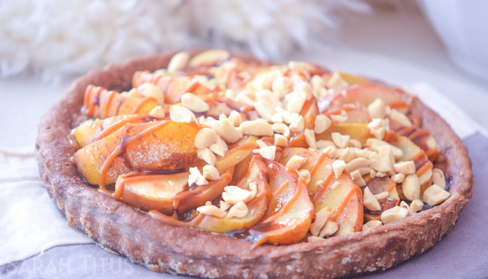  Caramel Delight Apple Pie with a combination of caramel apples and topped with sliced almonds