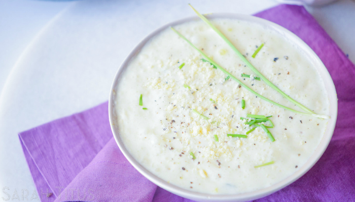 The finished bowl of creamy potato soup