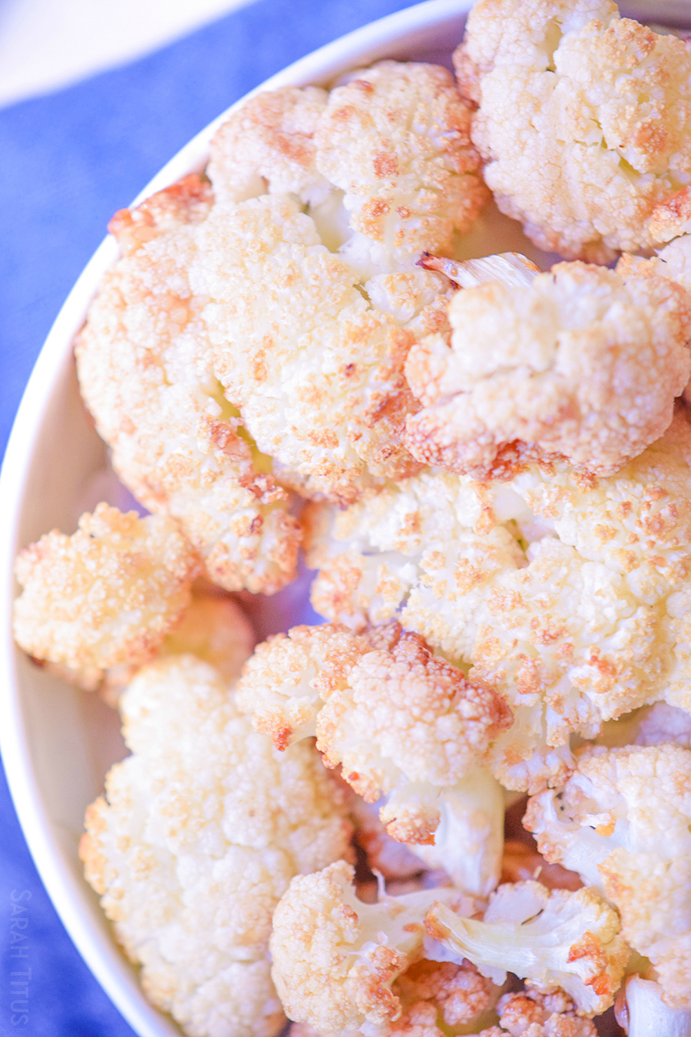 Full white bowl of the Sticky Cauliflower Bites after being cooked 