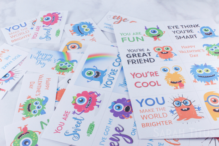 Adorable, colorful, printable monster Valentine's Day cards for kids