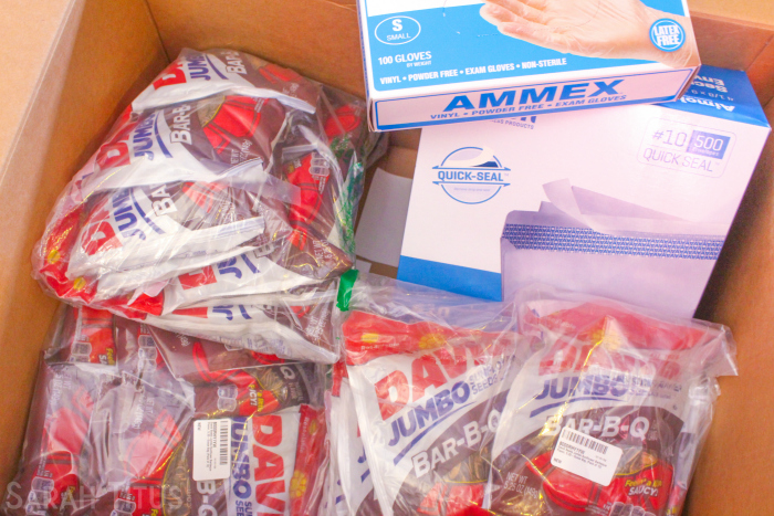 BBQ sunflower seeds and disposable gloves in a box from shopping online on Amazon