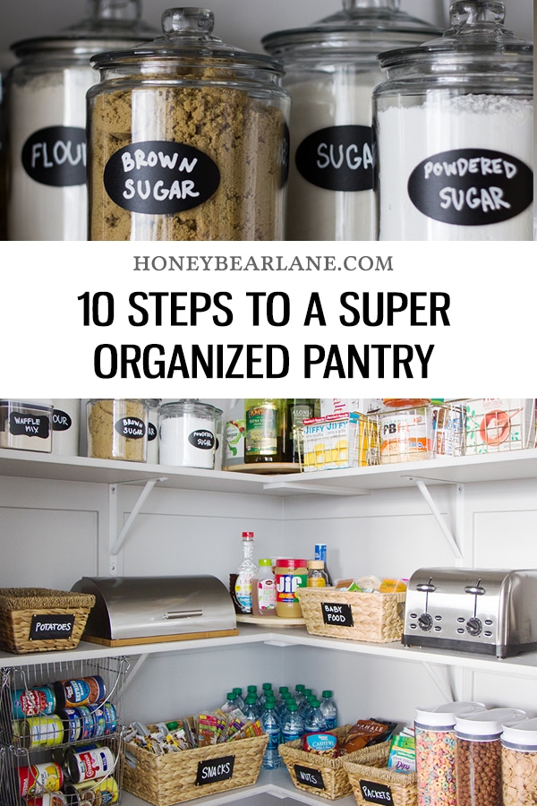 There is something about looking into a pantry with all of these lovely labeled containers that just makes me happy. To me, it just seems much cleaner and less distracting than having all the multicolored labels and boxes. In this article, you'll learn the 10 Steps to get your pantry organized!