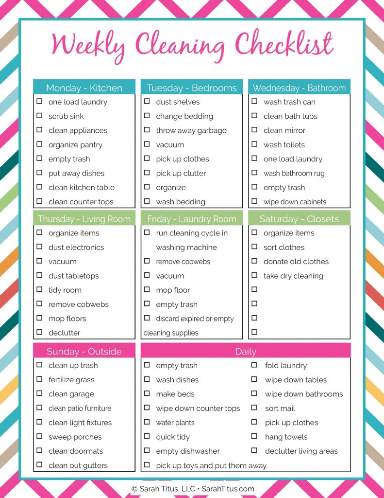 Cleaning Binder: Weekly Cleaning Checklist