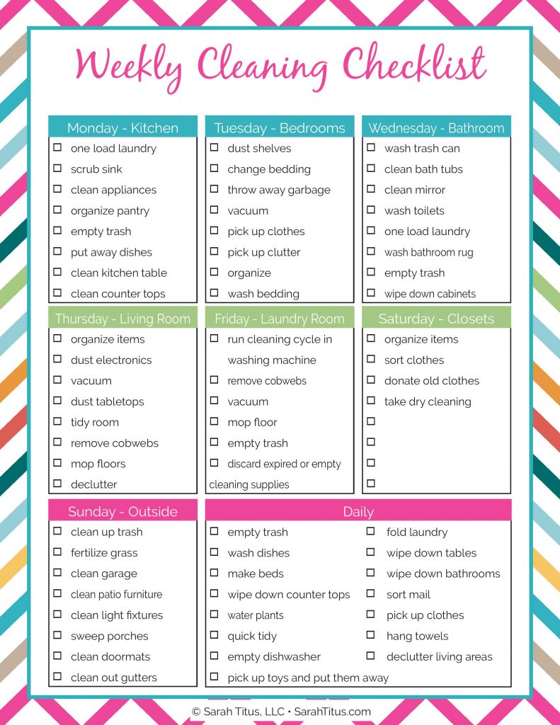 Cleaning Binder: Weekly Cleaning Checklist - Sarah Titus