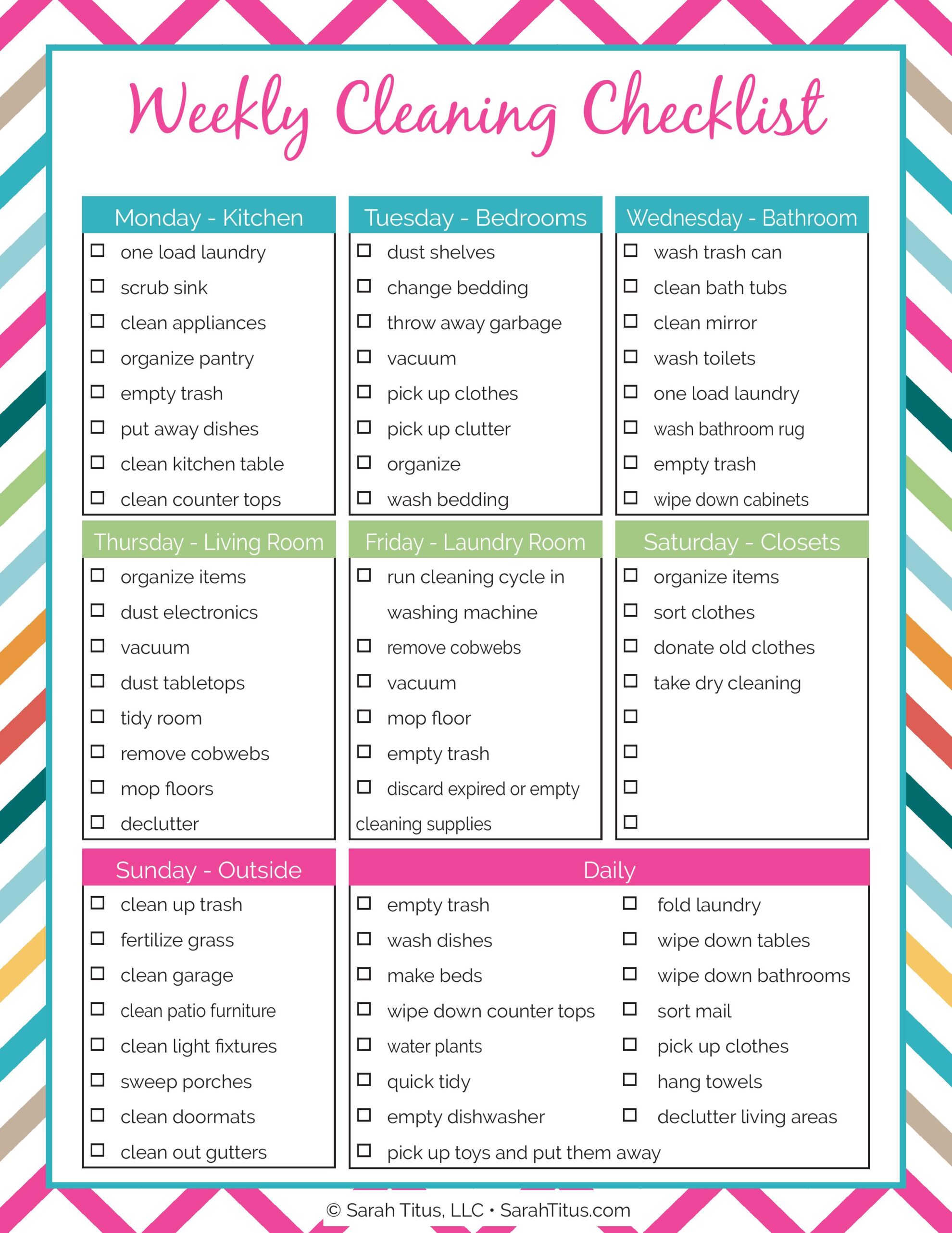 Weekly Cleaning Checklist With Free Printable Weekly Cleaning Hot Sex Picture