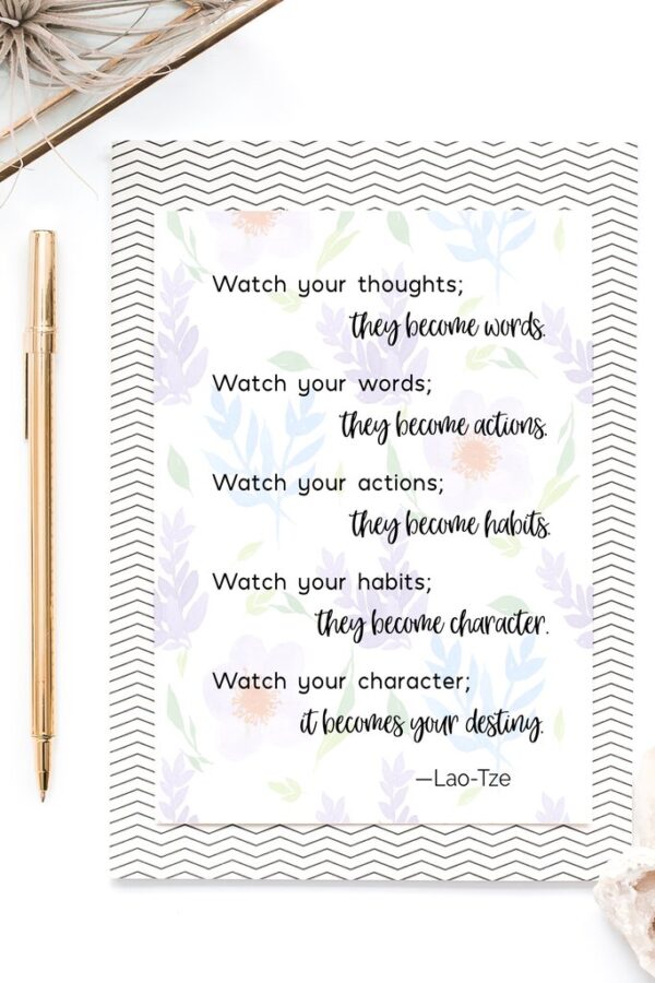 This is the perfect wall art printable to hang in your home to remind your family to watch their thoughts and words toward one another! #kindness #laotze