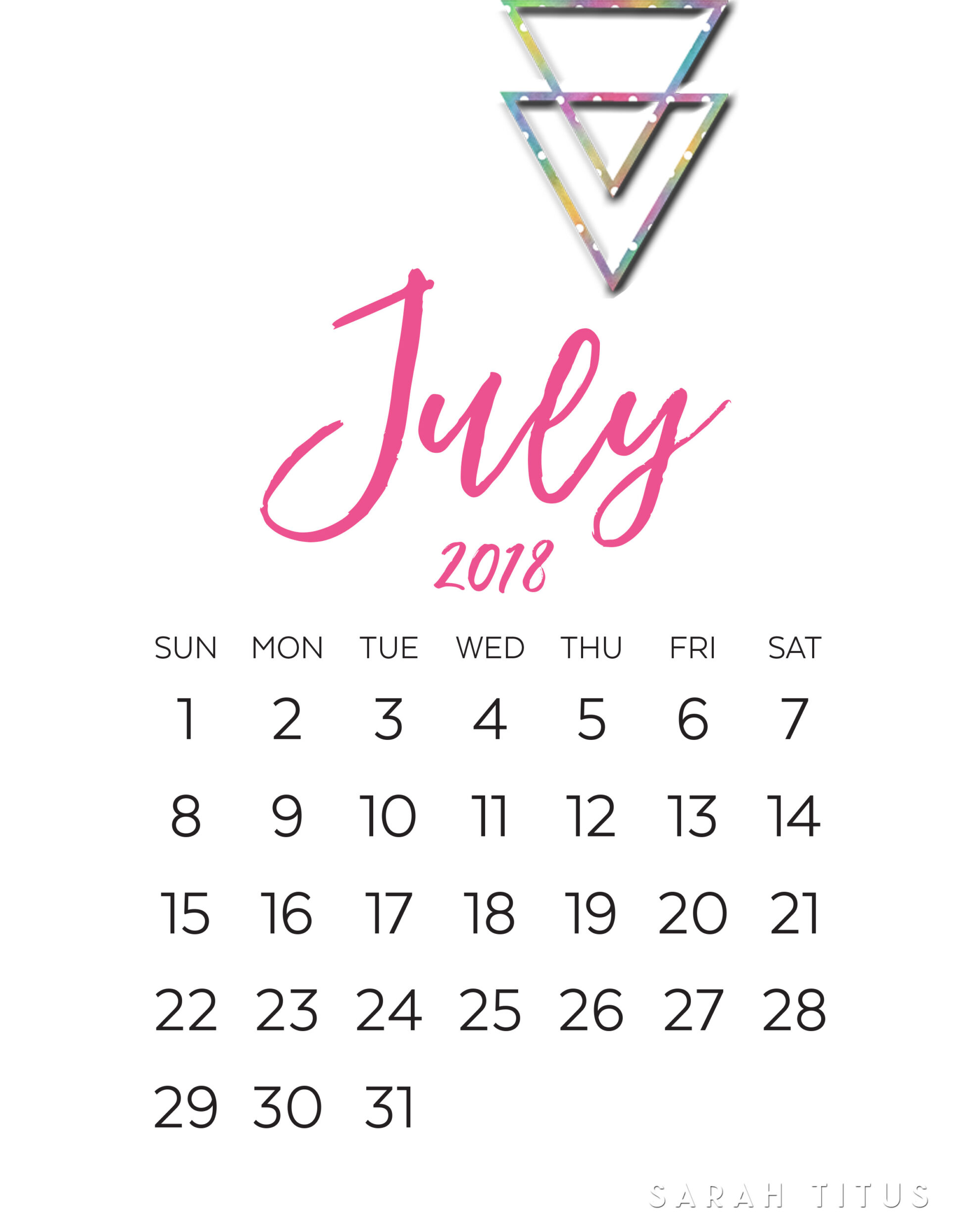 2018 july calendar printable